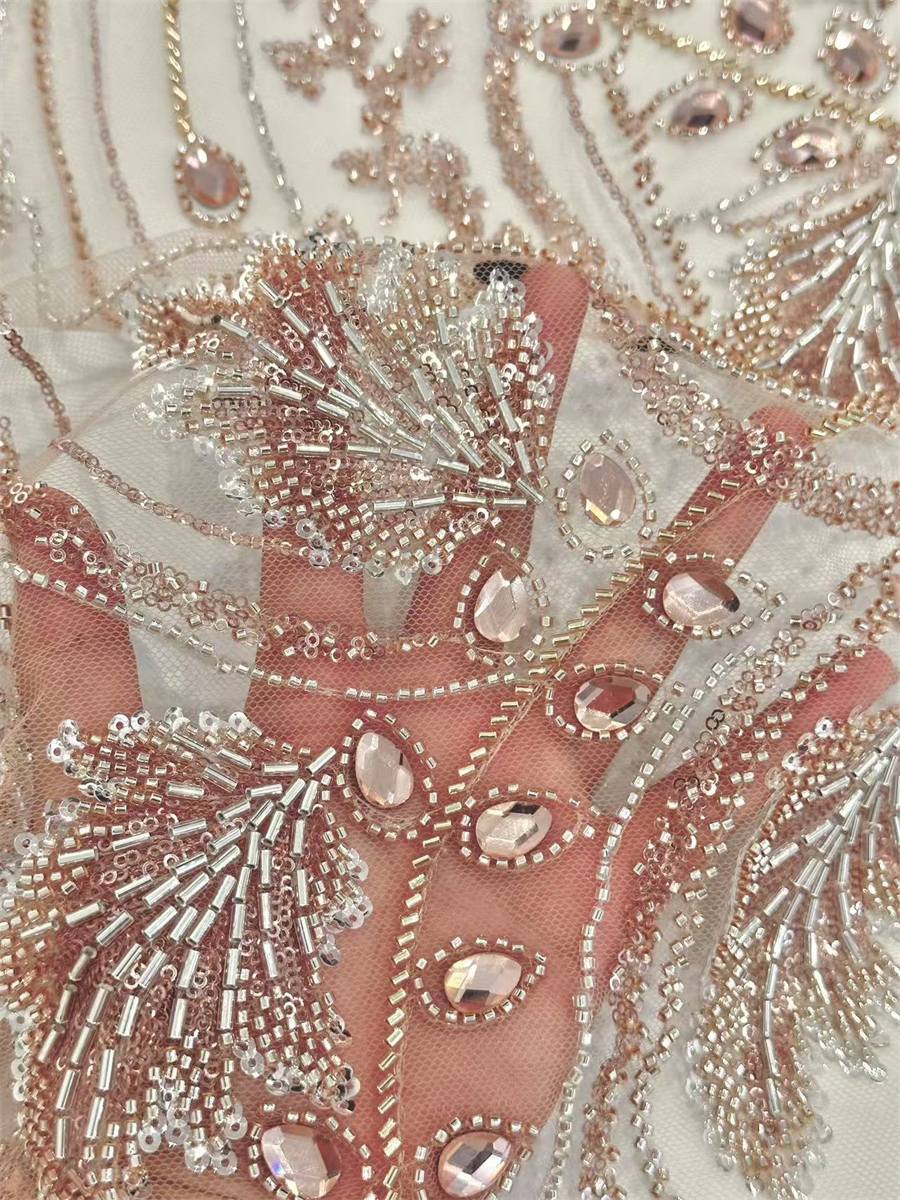 Rhinestones Beaded Tulle Fabric - 5 Yards | STY HN136