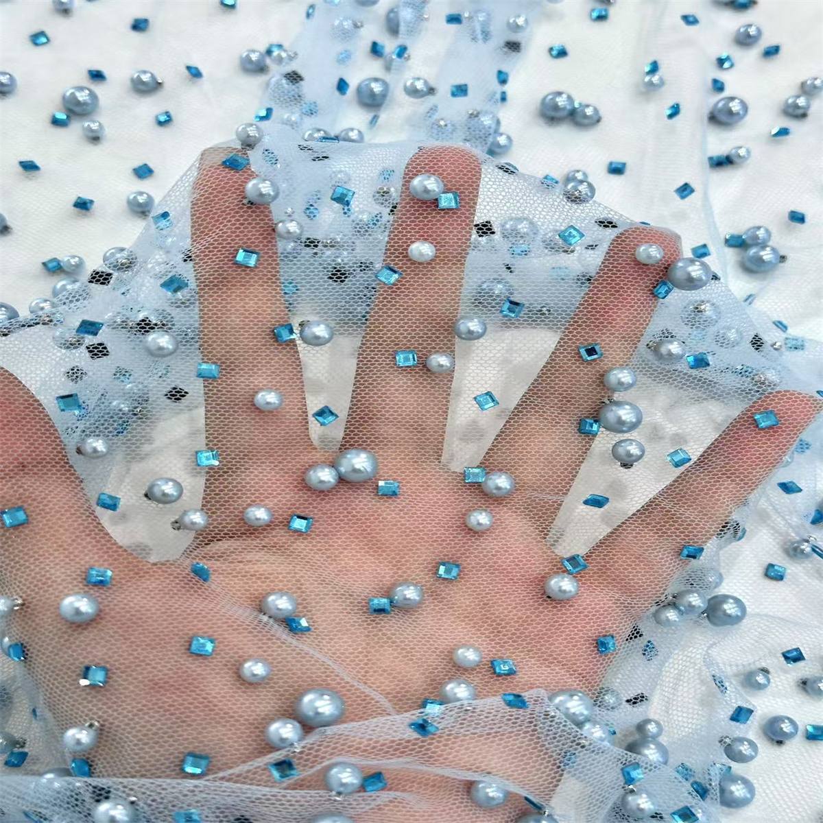 Rhinestones Beaded Tulle Fabric - 5 Yards | STY HN144