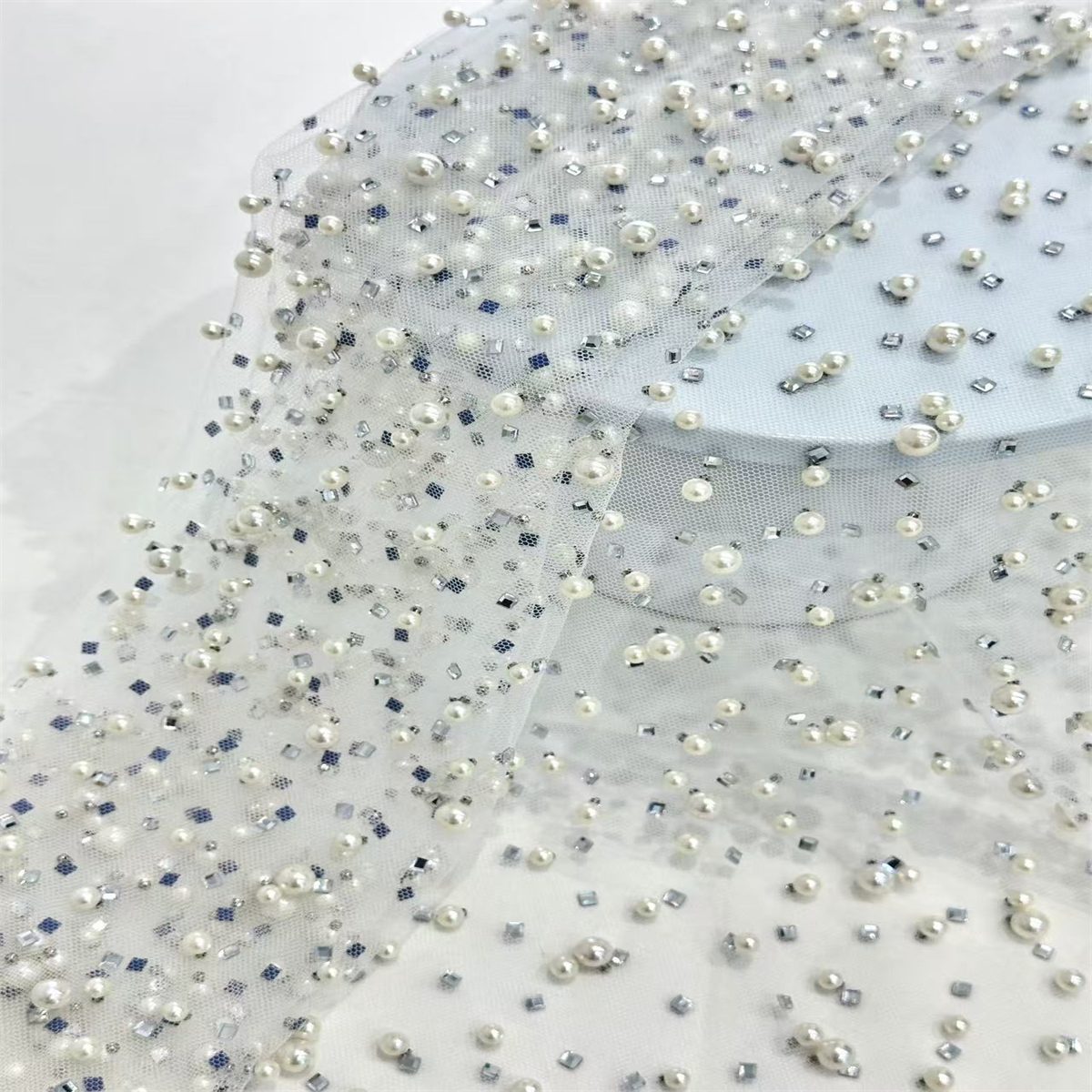 Rhinestones Beaded Tulle Fabric - 5 Yards | STY HN144