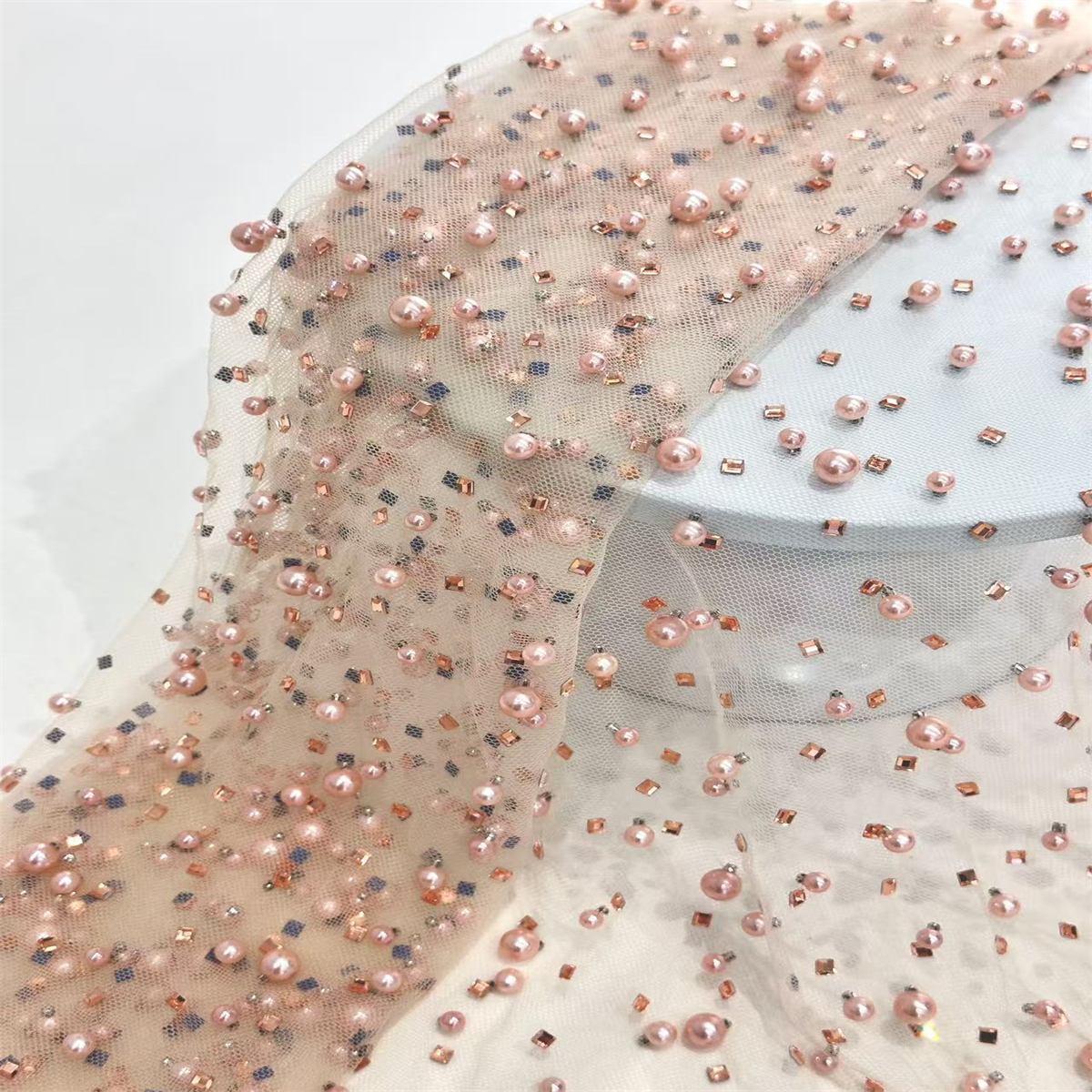 Rhinestones Beaded Tulle Fabric - 5 Yards | STY HN144