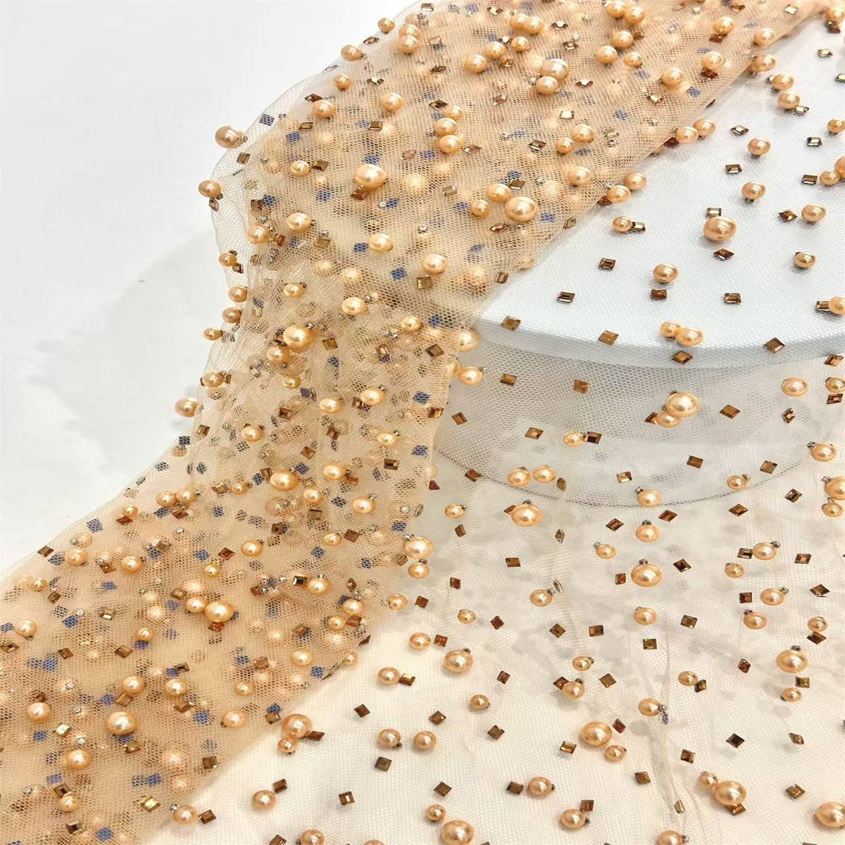 Rhinestones Beaded Tulle Fabric - 5 Yards | STY HN144