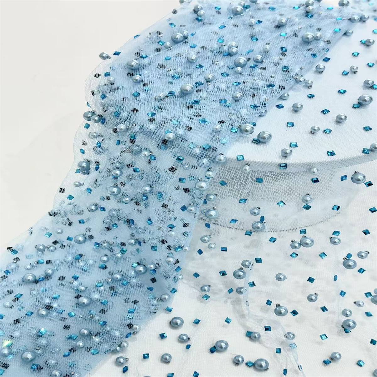 Rhinestones Beaded Tulle Fabric - 5 Yards | STY HN144