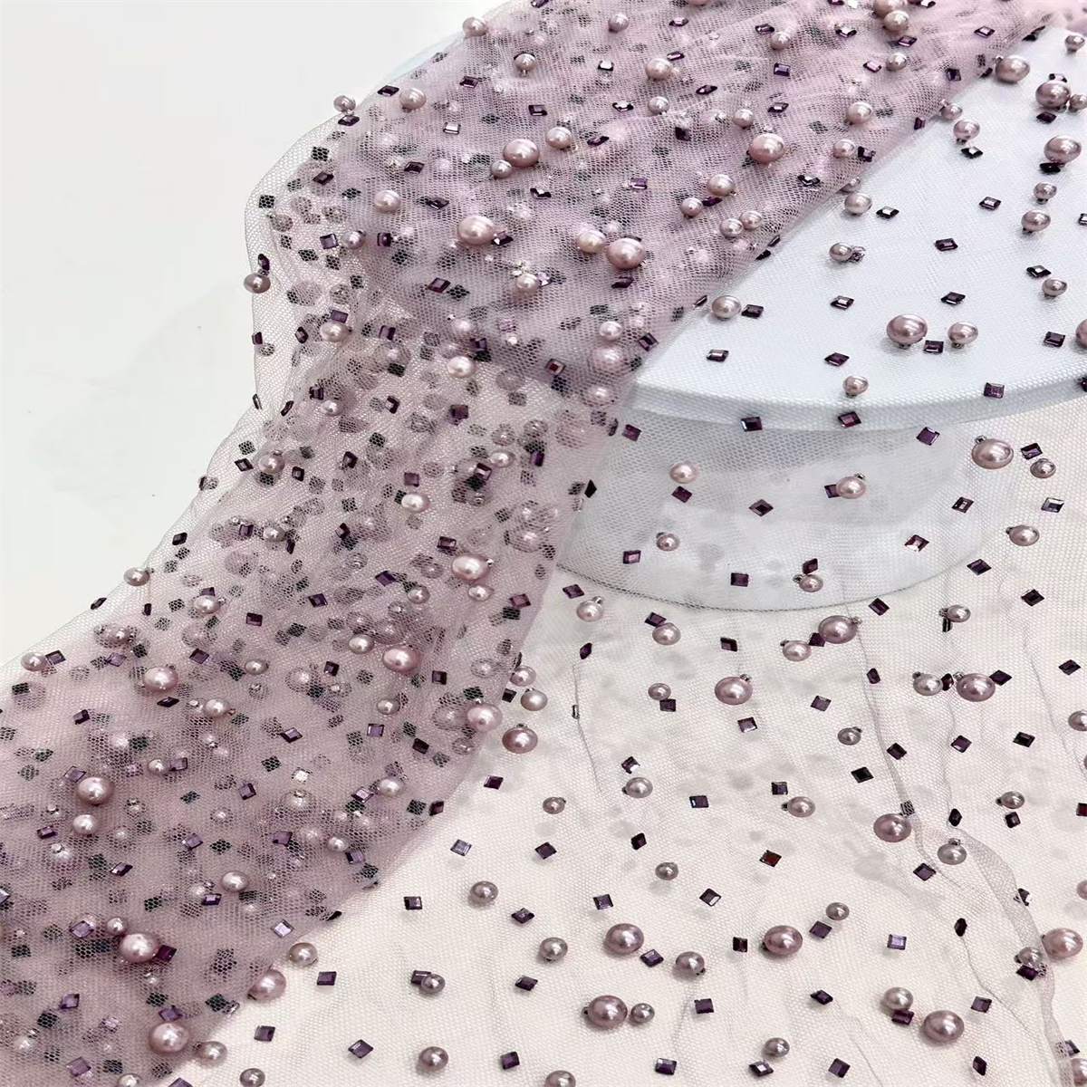 Rhinestones Beaded Tulle Fabric - 5 Yards | STY HN144