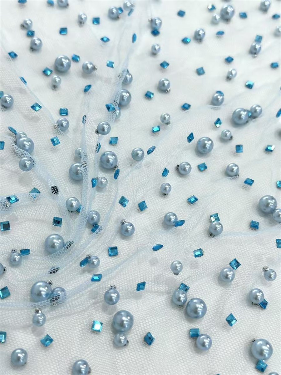 Rhinestones Beaded Tulle Fabric - 5 Yards | STY HN144