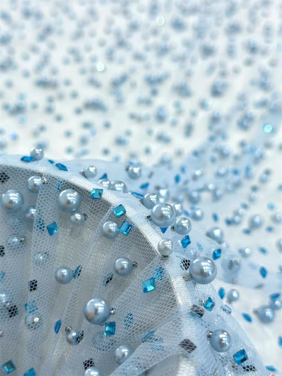 Rhinestones Beaded Tulle Fabric - 5 Yards | STY HN144