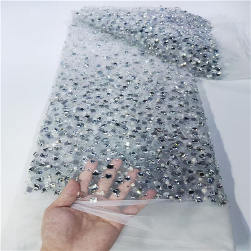Rhinestones Beaded Tulle Fabric - 5 Yards | STY ZT057