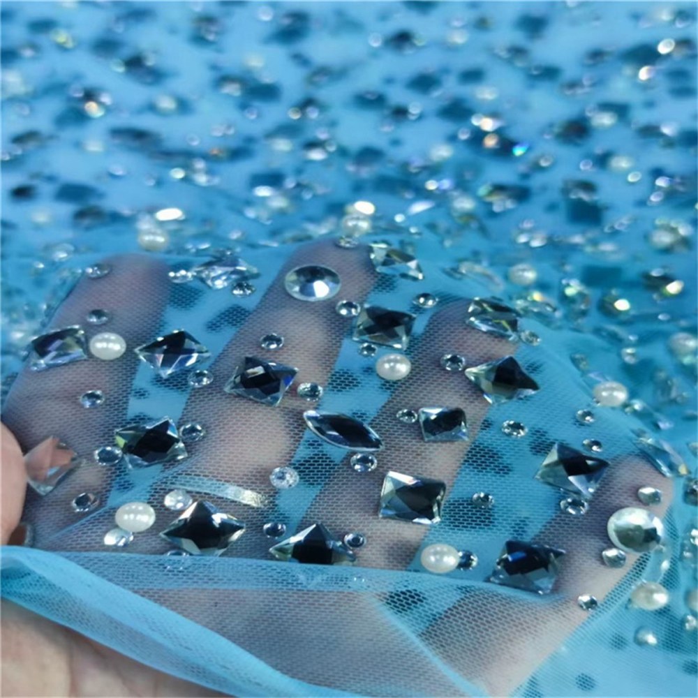 Rhinestones Beaded Tulle Fabric - 5 Yards | STY ZT057