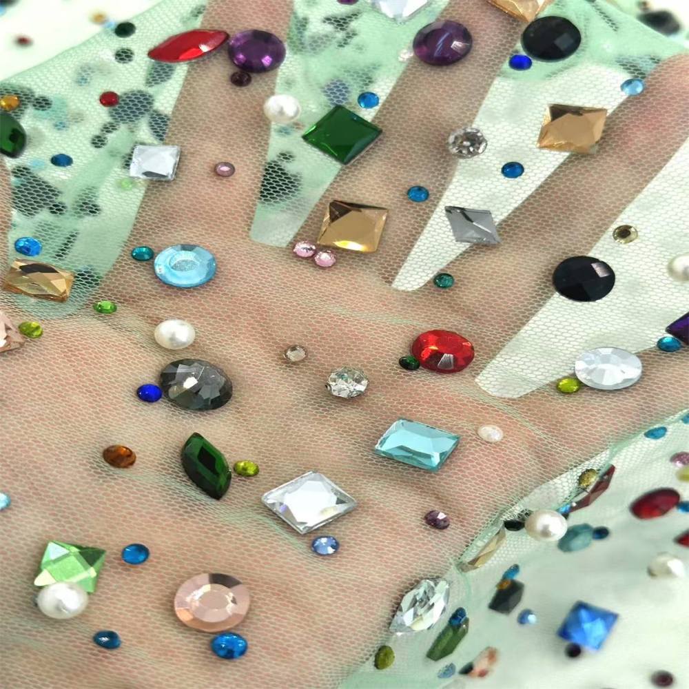 Rhinestones Beaded Tulle Fabric - 5 Yards | STY HN104