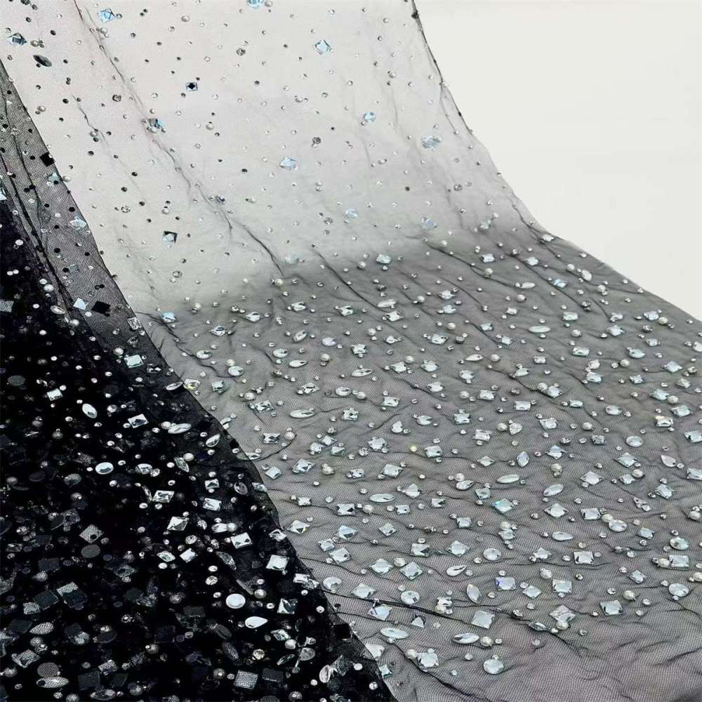 Rhinestones Beaded Tulle Fabric - 5 Yards | STY HN104