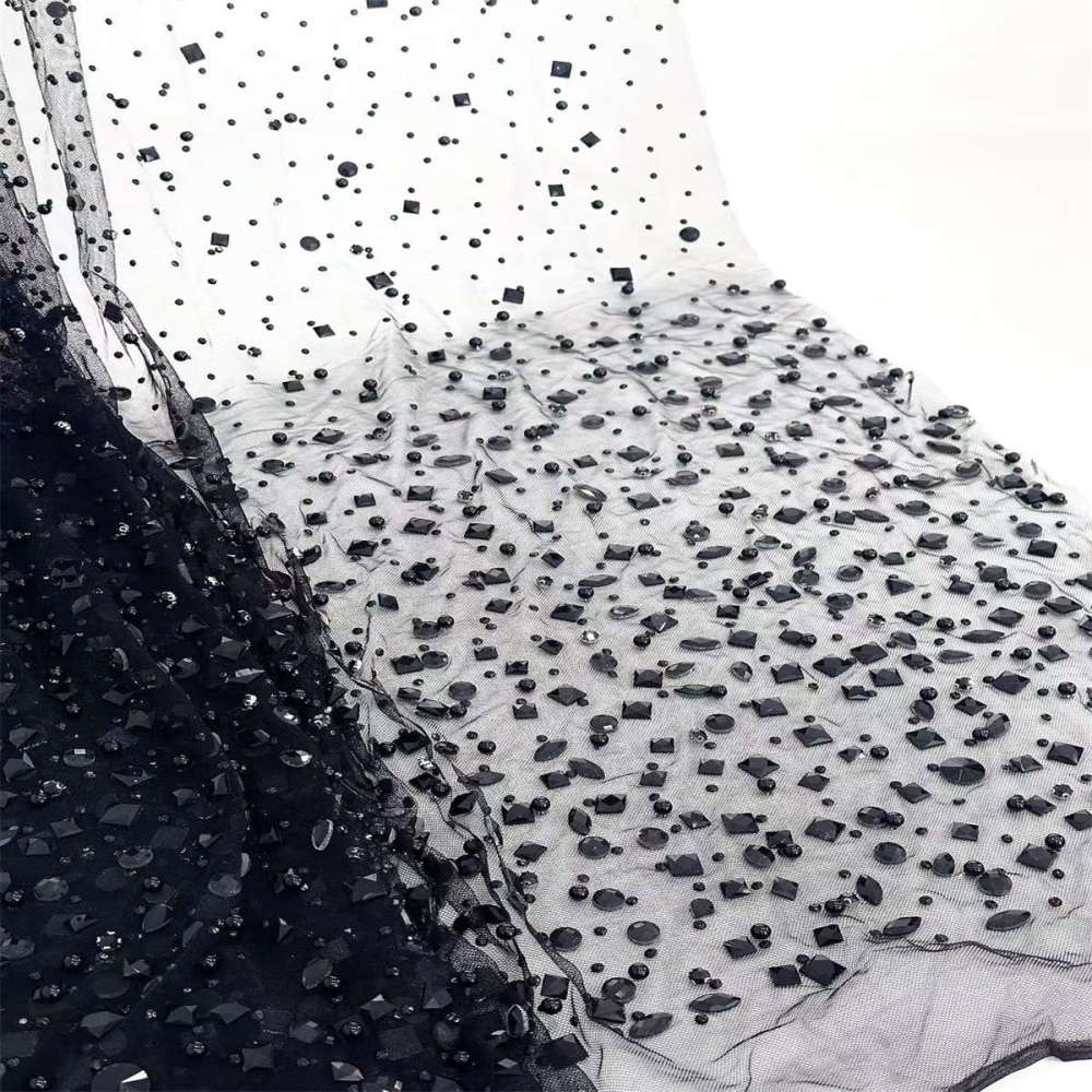 Rhinestones Beaded Tulle Fabric - 5 Yards | STY HN104