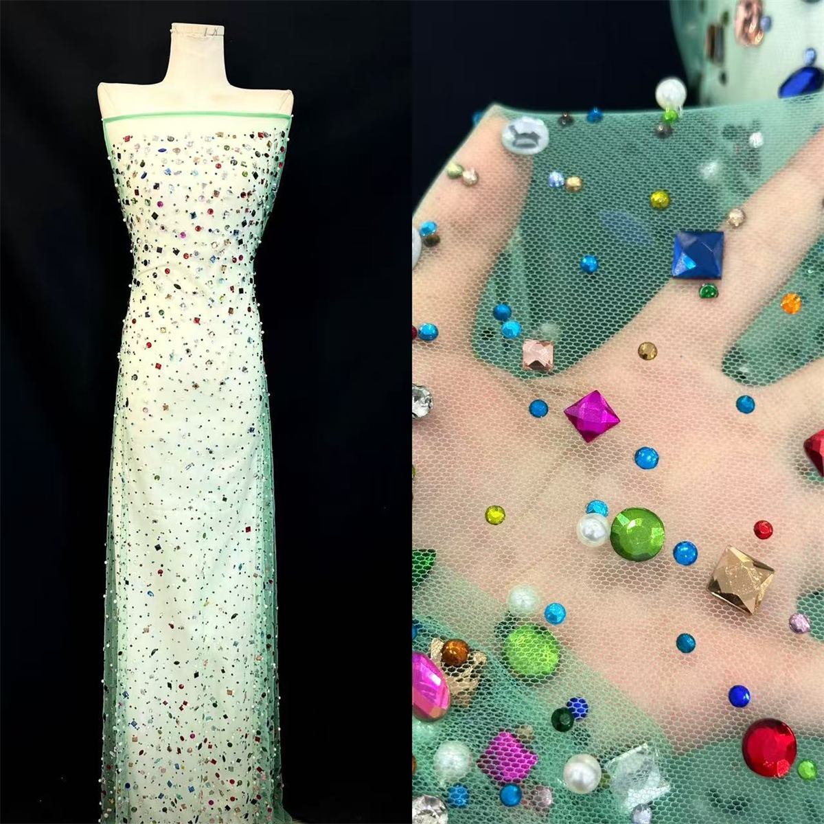 Rhinestones Beaded Tulle Fabric - 5 Yards | STY HN104