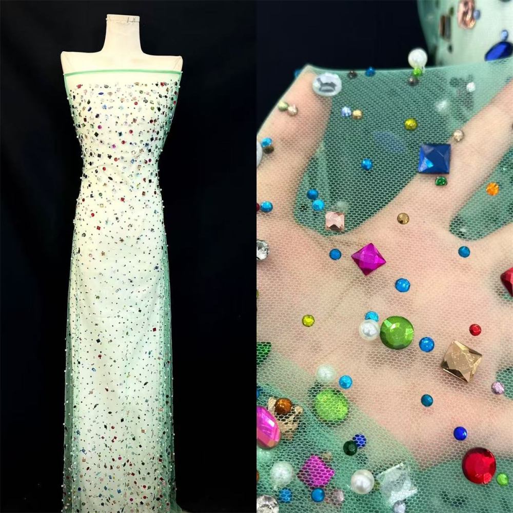 Rhinestones Beaded Tulle Fabric - 5 Yards | STY HN104