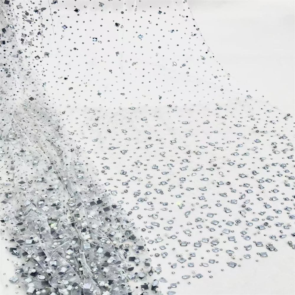 Rhinestones Beaded Tulle Fabric - 5 Yards | STY HN104