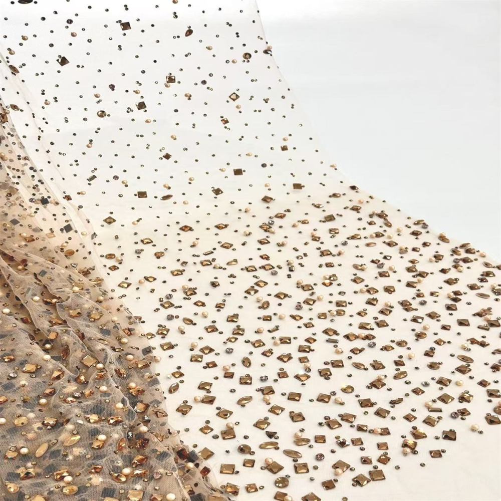 Rhinestones Beaded Tulle Fabric - 5 Yards | STY HN104