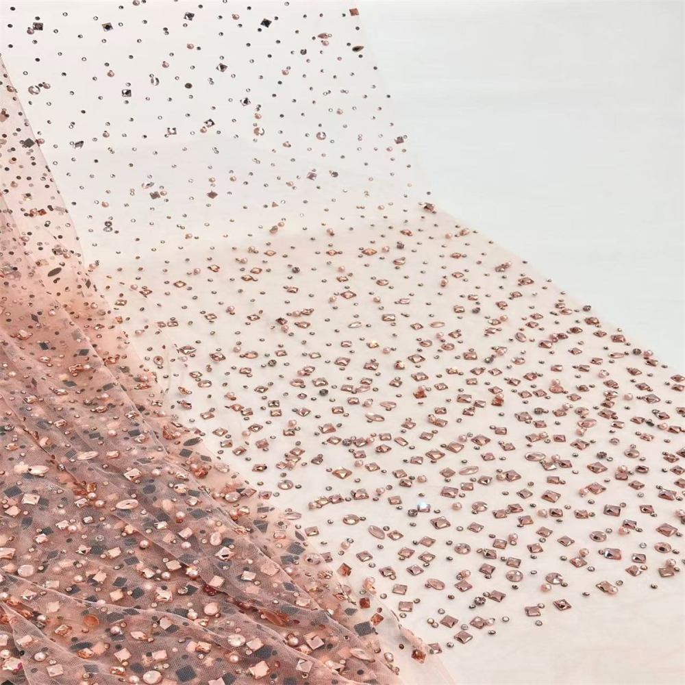 Rhinestones Beaded Tulle Fabric - 5 Yards | STY HN104