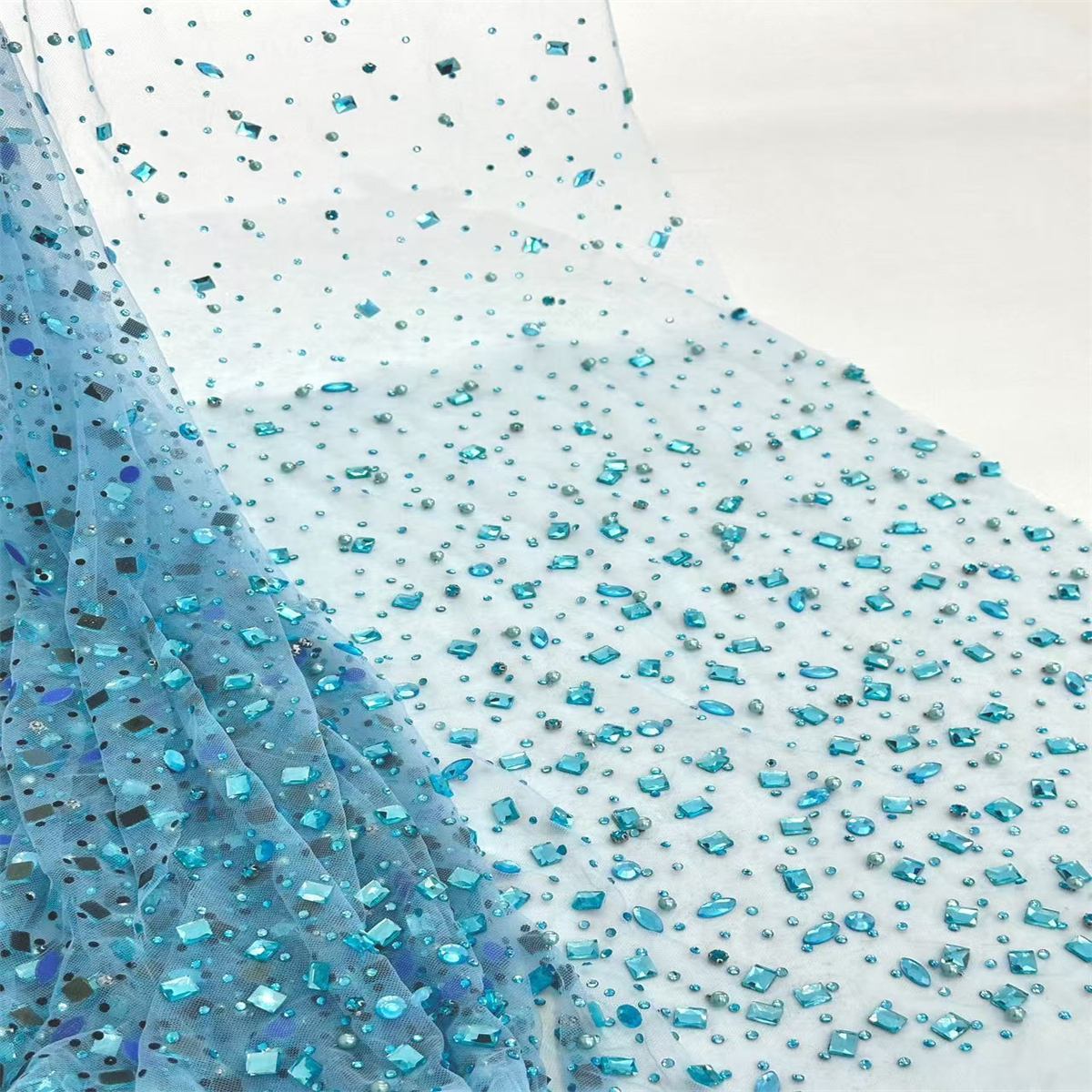 Rhinestones Beaded Tulle Fabric - 5 Yards | STY HN104
