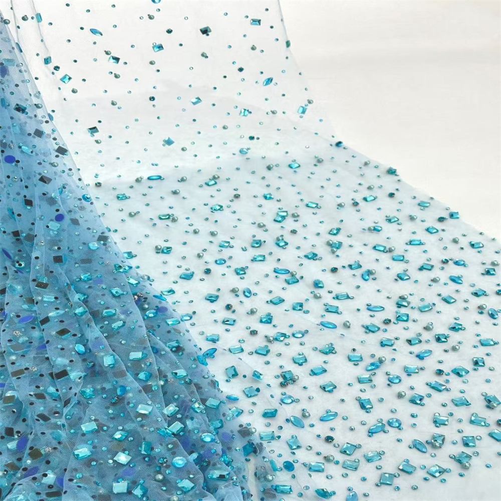 Rhinestones Beaded Tulle Fabric - 5 Yards | STY HN104