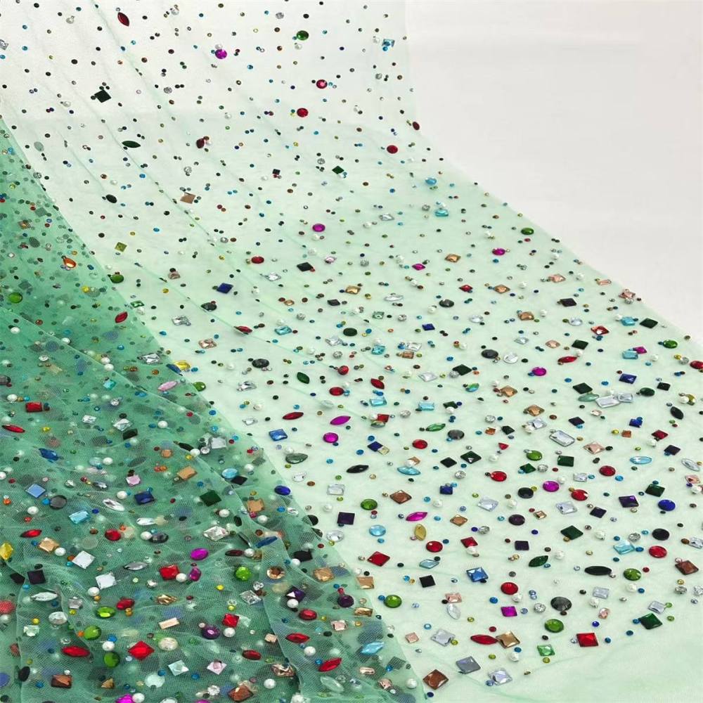 Rhinestones Beaded Tulle Fabric - 5 Yards | STY HN104