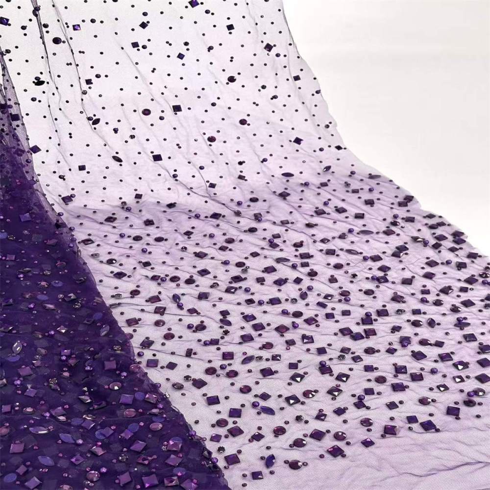 Rhinestones Beaded Tulle Fabric - 5 Yards | STY HN104