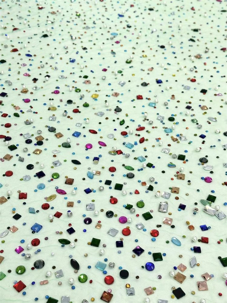 Rhinestones Beaded Tulle Fabric - 5 Yards | STY HN104
