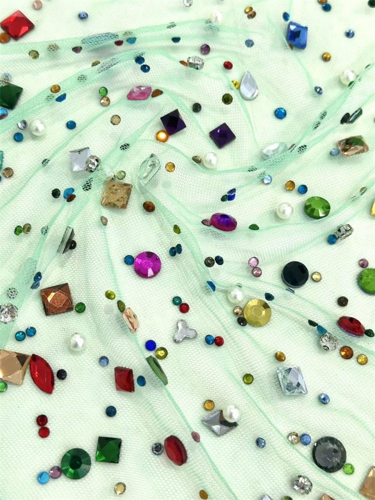 Rhinestones Beaded Tulle Fabric - 5 Yards | STY HN104