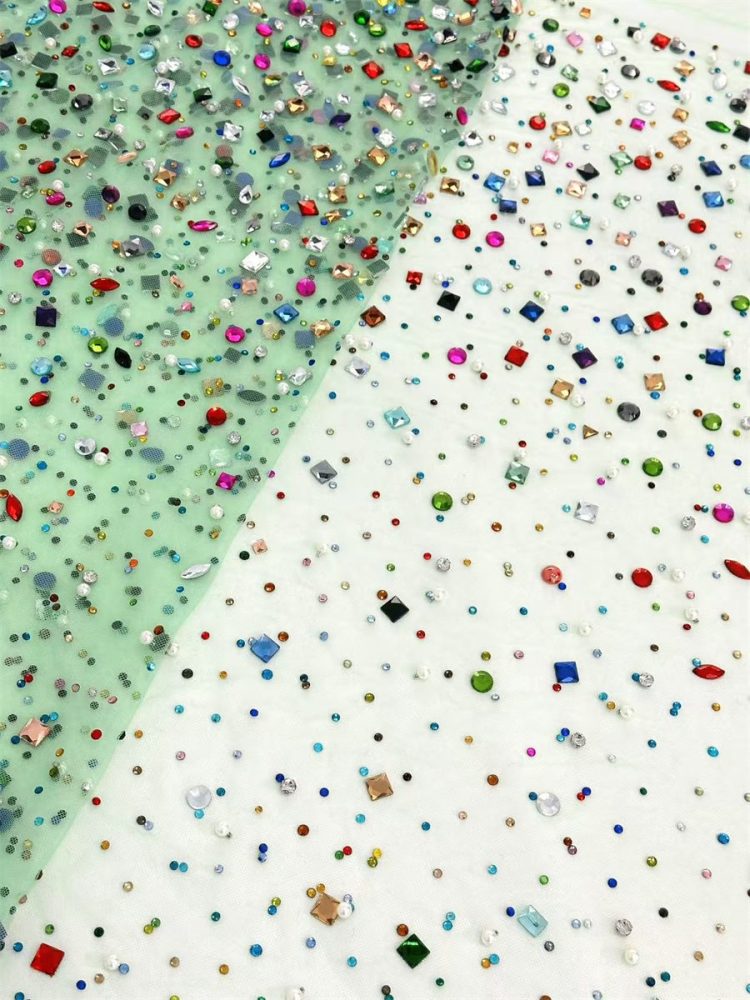 Rhinestones Beaded Tulle Fabric - 5 Yards | STY HN104