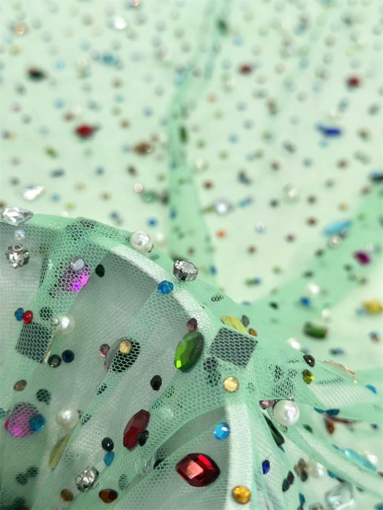Rhinestones Beaded Tulle Fabric - 5 Yards | STY HN104