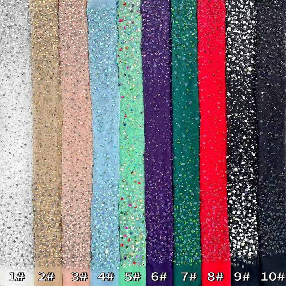Rhinestones Beaded Tulle Fabric - 5 Yards | STY HN104