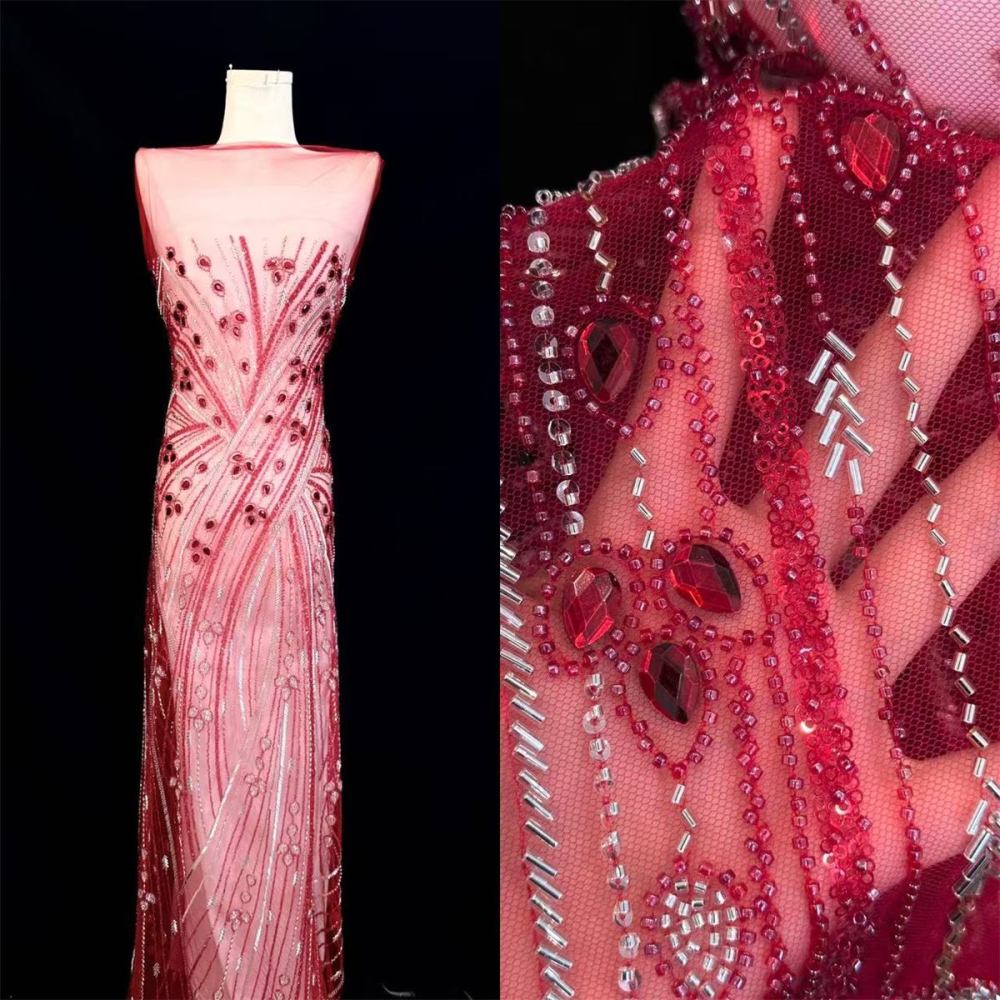 Rhinestones Beaded Tulle Fabric - 5 Yards | STY HN120
