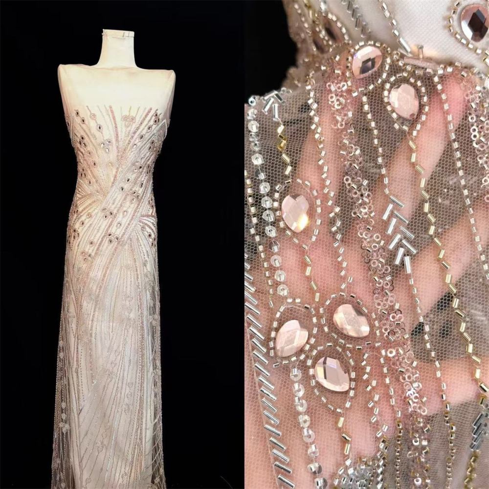 Rhinestones Beaded Tulle Fabric - 5 Yards | STY HN122