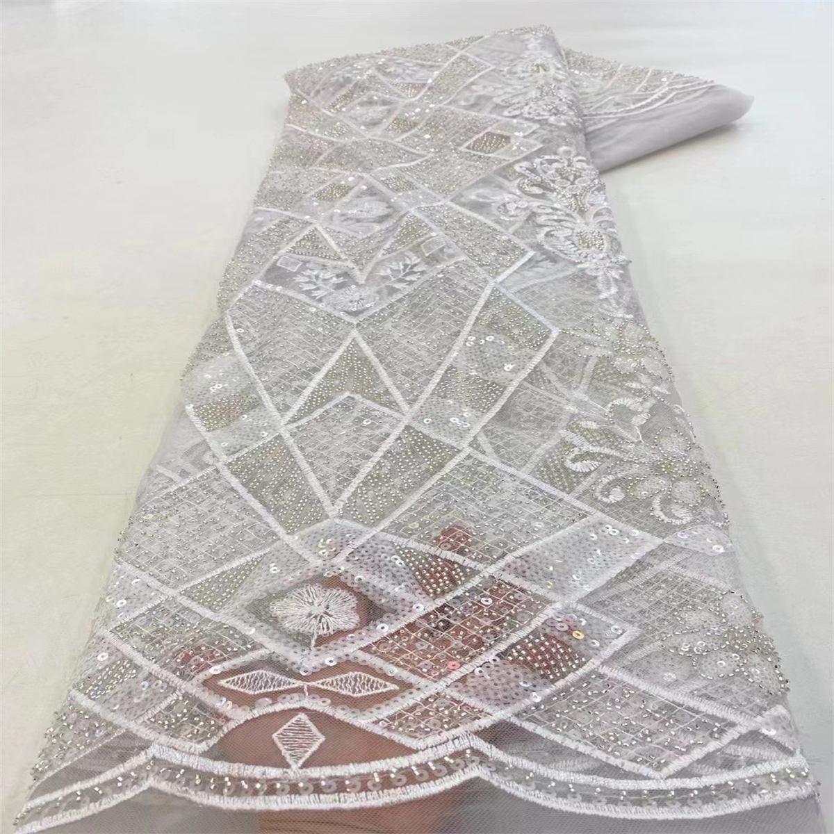 Embroidered Beaded Lace Fabric - 5 Yards | MOD JJ120