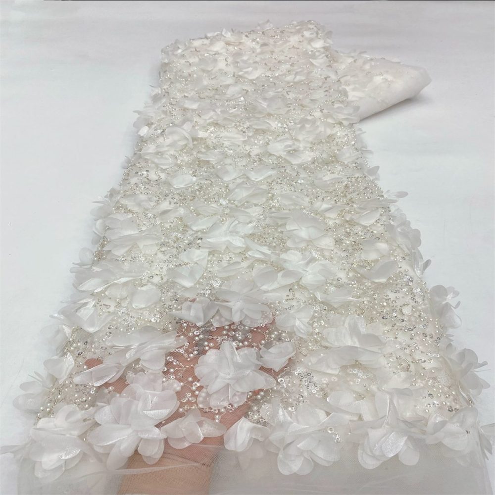 3D Floral Beaded Tulle Fabric - 5 Yards | MOD LiL9049