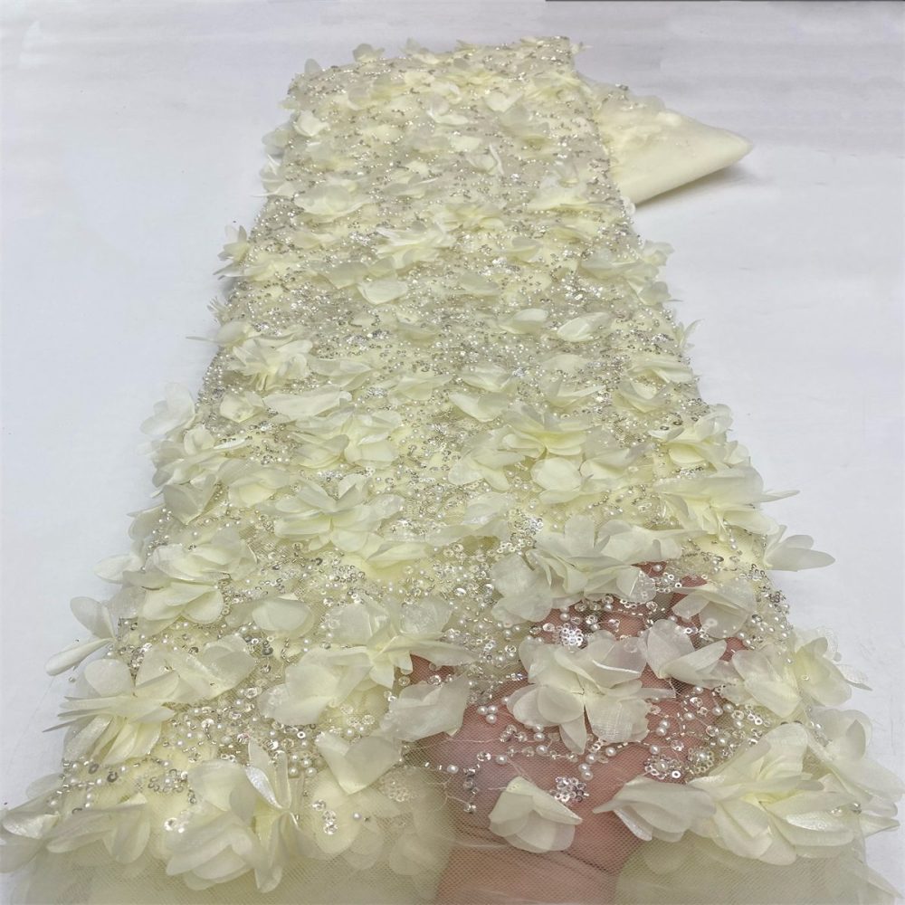 3D Floral Beaded Tulle Fabric - 5 Yards | MOD LiL9049