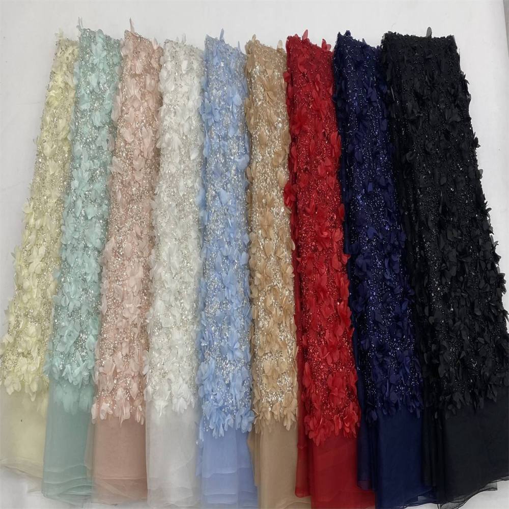 3D Floral Beaded Tulle Fabric - 5 Yards | MOD LiL9049