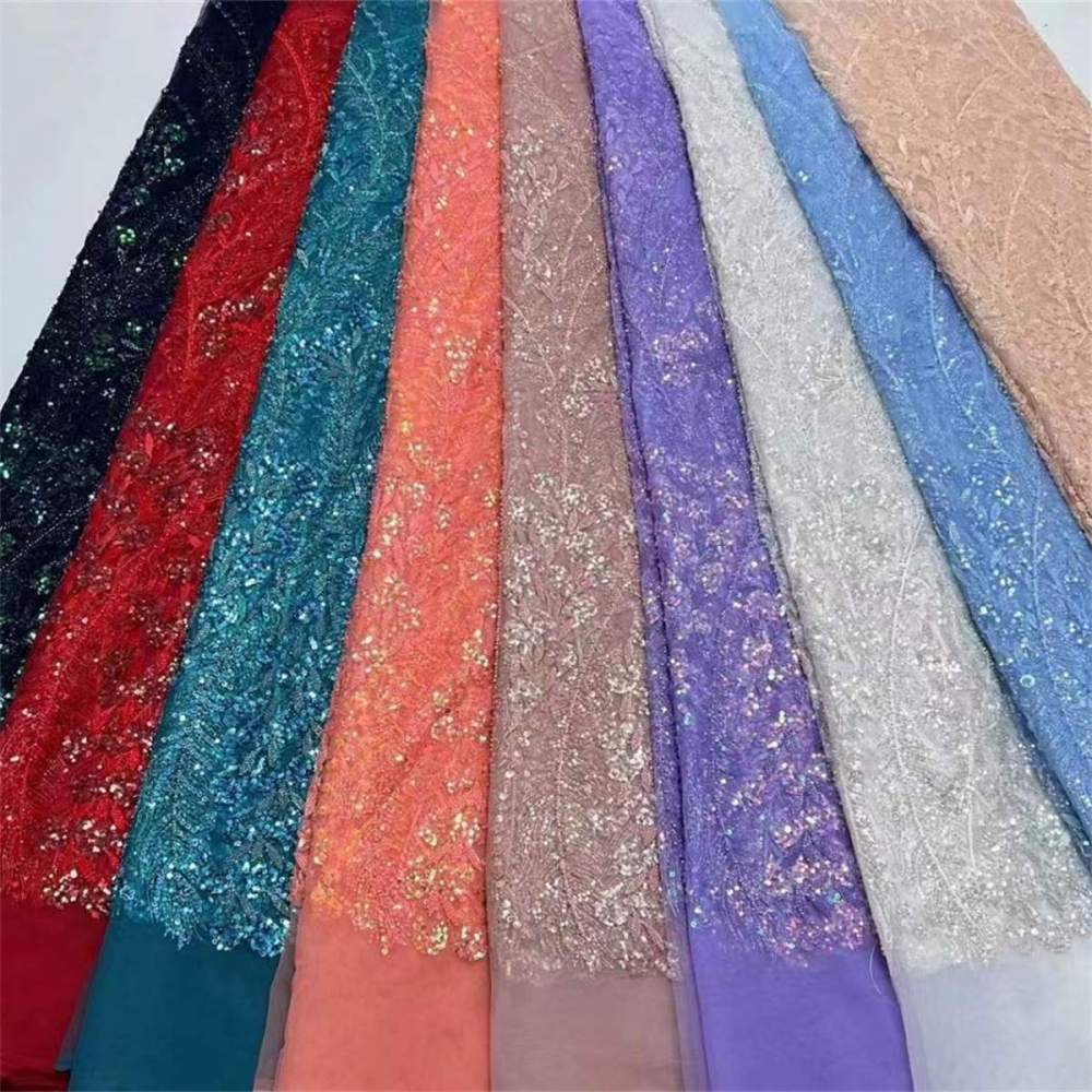 5 Yards Pearls Beaded Lace Material Fabric For Dresses