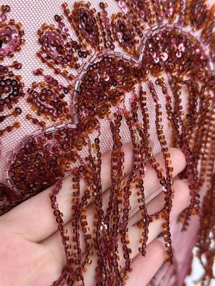 Fringe Beaded Tulle Fabric - 5 Yards | GID HN344