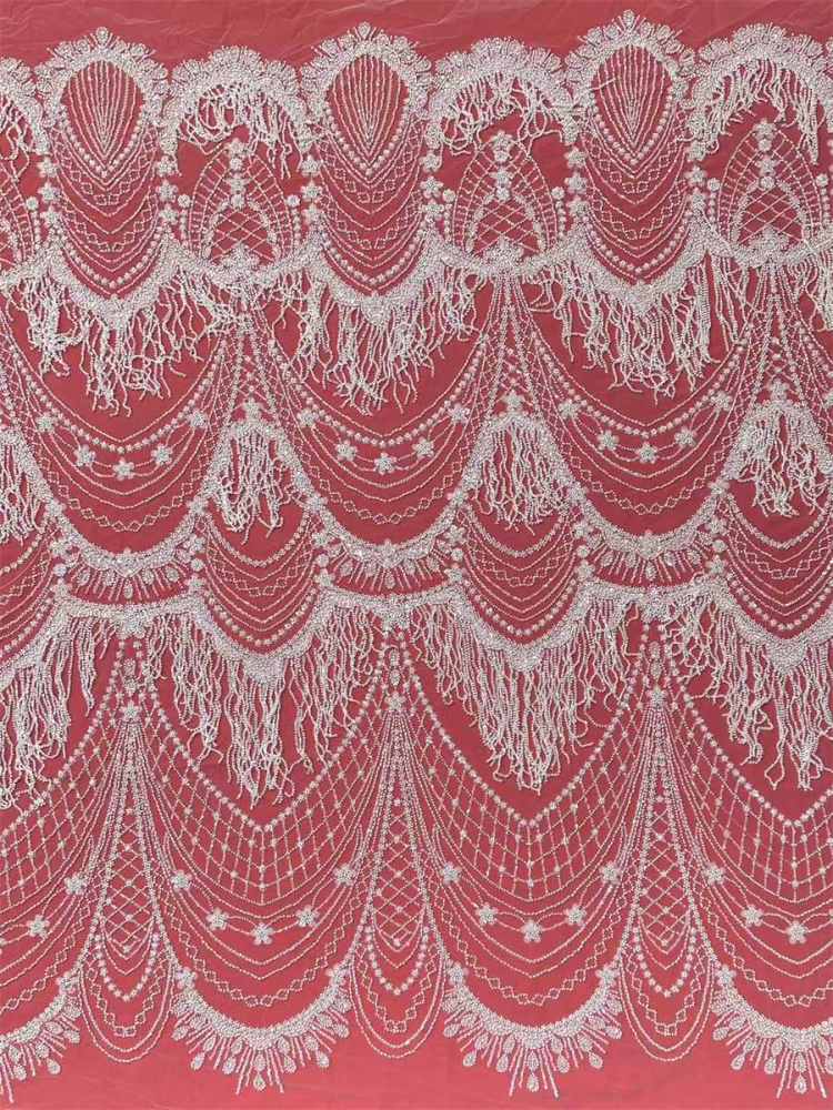 Fringe Beaded Tulle Fabric - 5 Yards | GID HN344