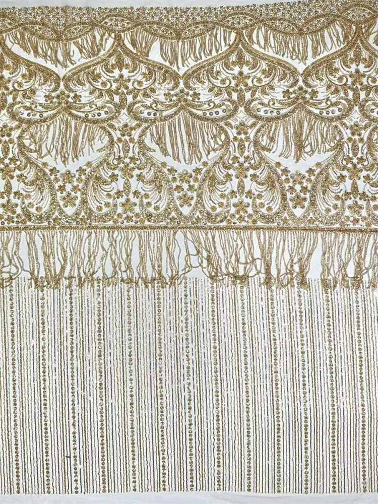 Fringe Beaded Tulle Fabric - 5 Yards | HN348