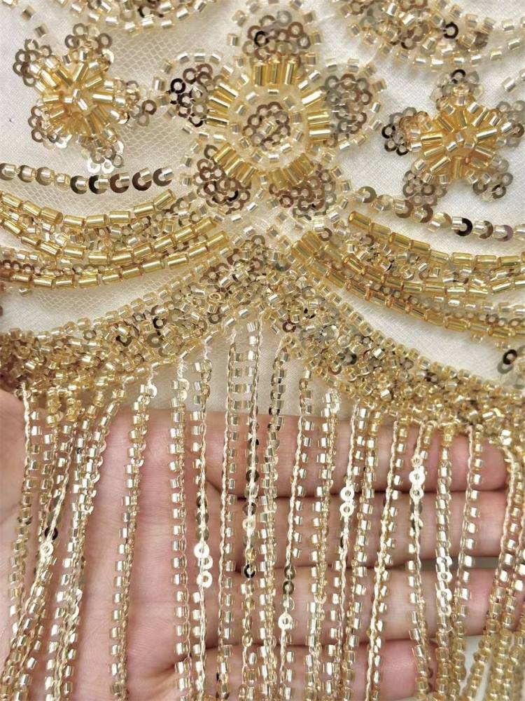 Fringe Beaded Tulle Fabric - 5 Yards | GID HN348