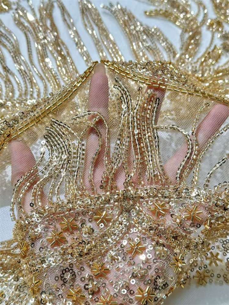 Fringe Beaded Tulle Fabric - 5 Yards | HN348