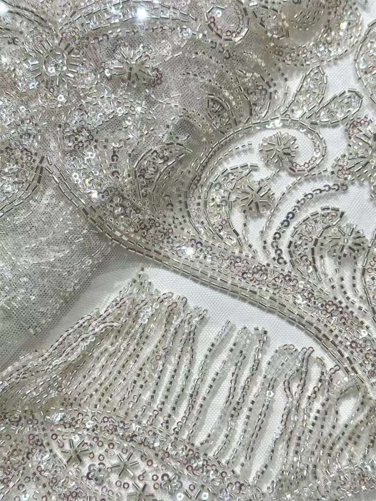 Fringe Beaded Tulle Fabric - 5 Yards | HN348