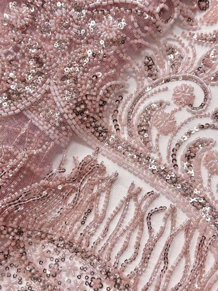 Fringe Beaded Tulle Fabric - 5 Yards | HN348
