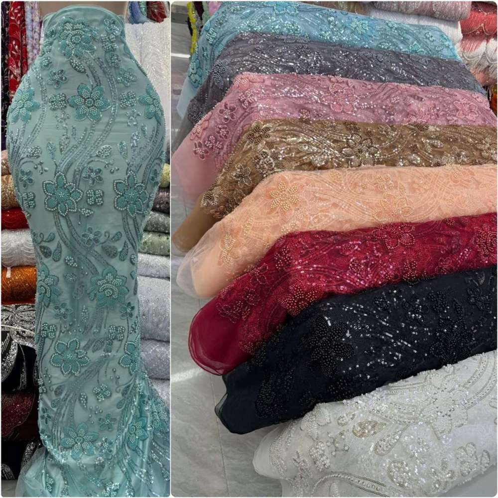 Beaded Tulle Lace Fabric LiL9054