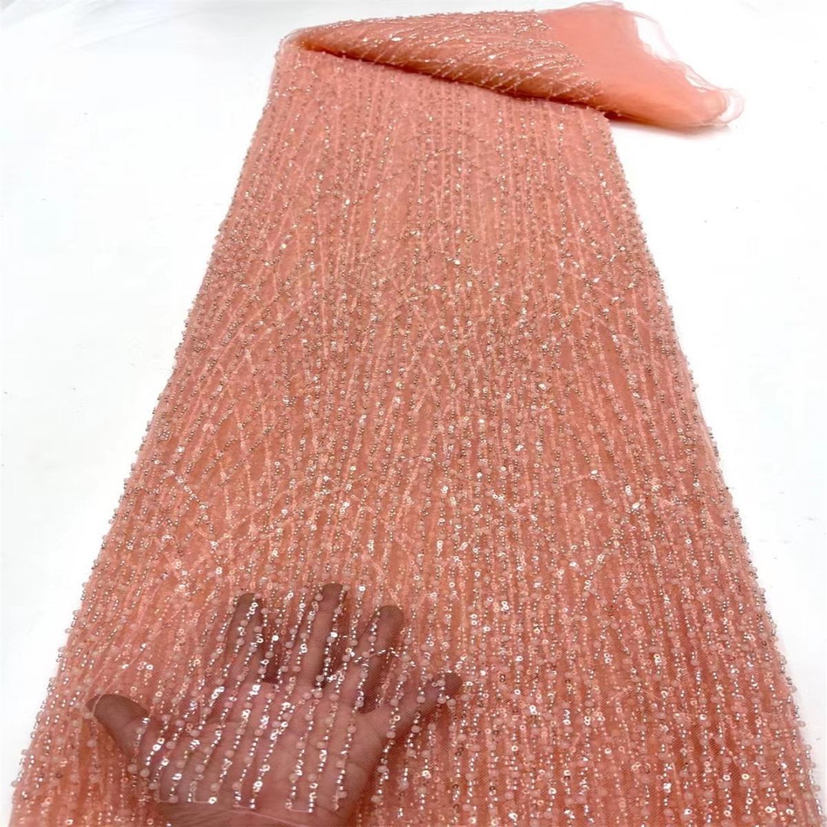 5 Yards Beaded Lace Material Fabric