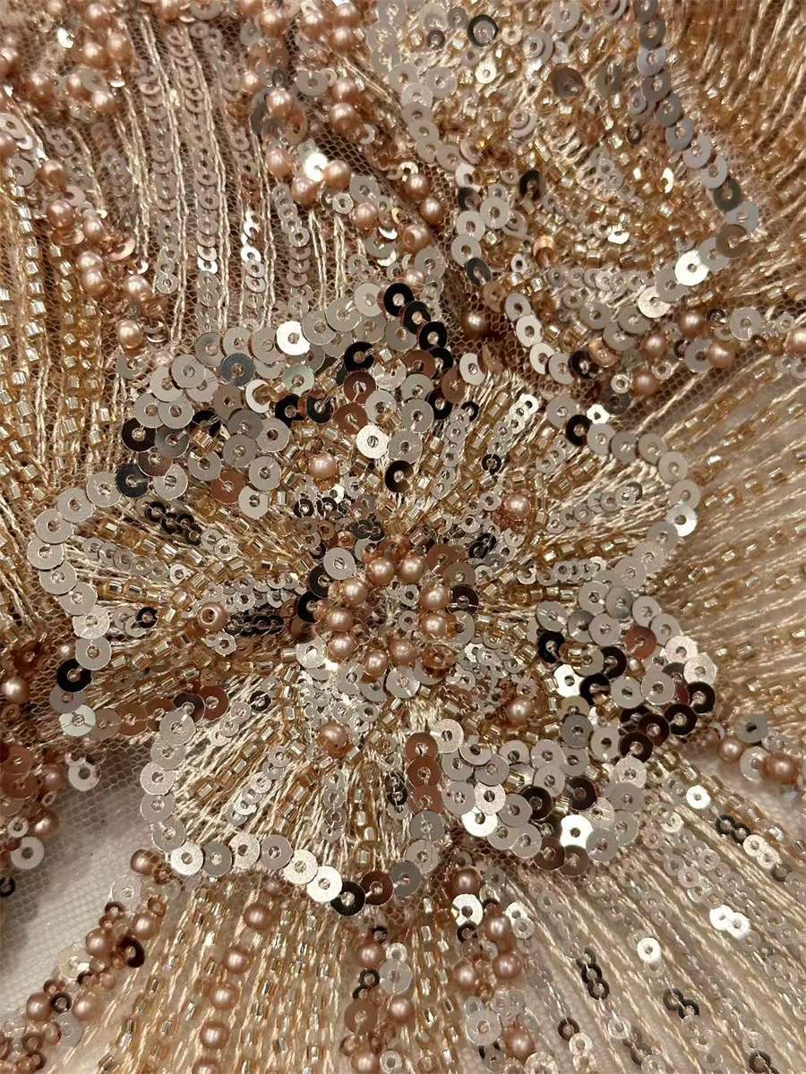 3D Floral Embroidered Beaded Lace Fabric for Dresses | DID HN075