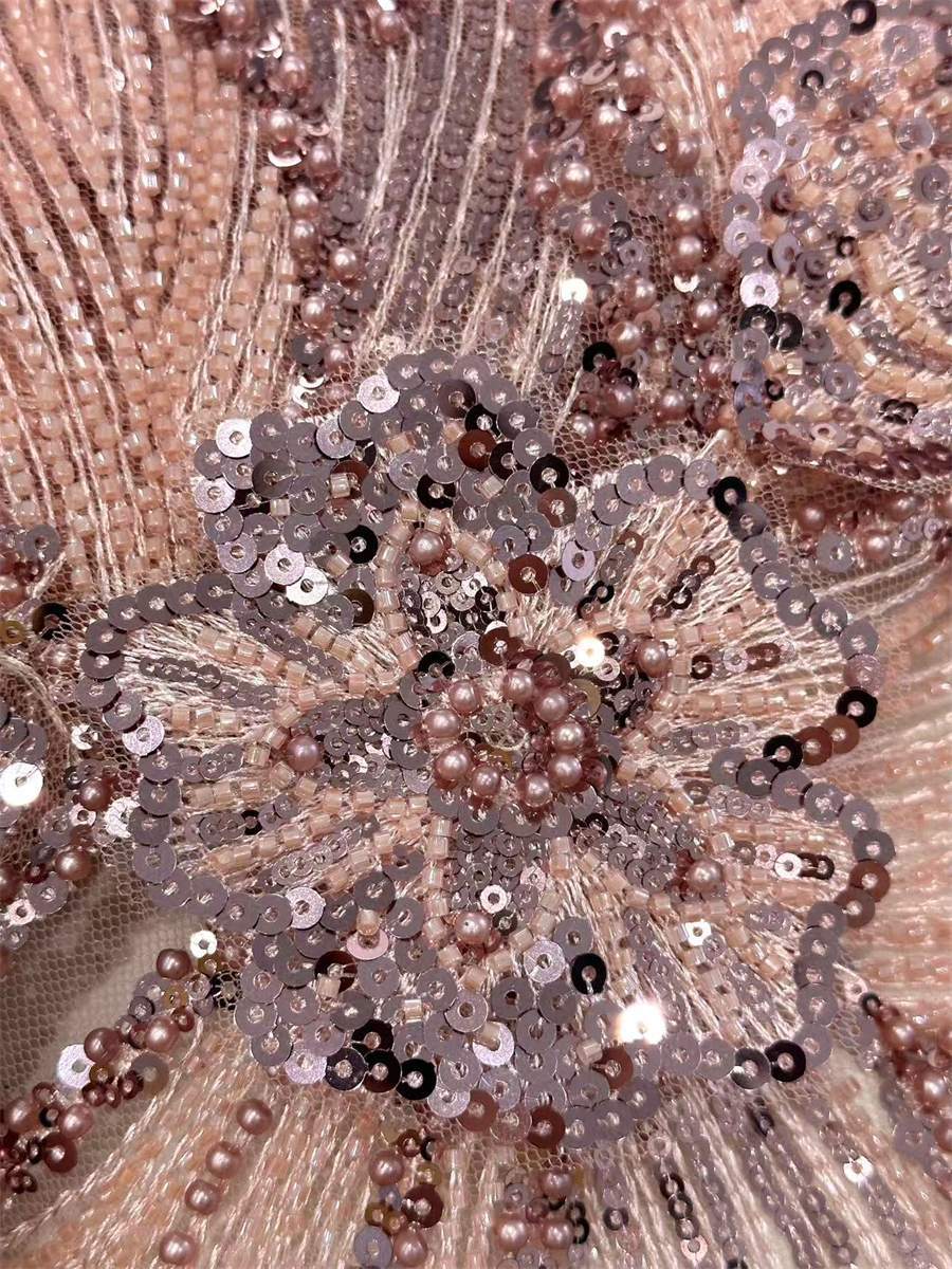 3D Floral Embroidered Beaded Lace Fabric for Dresses | DID HN075