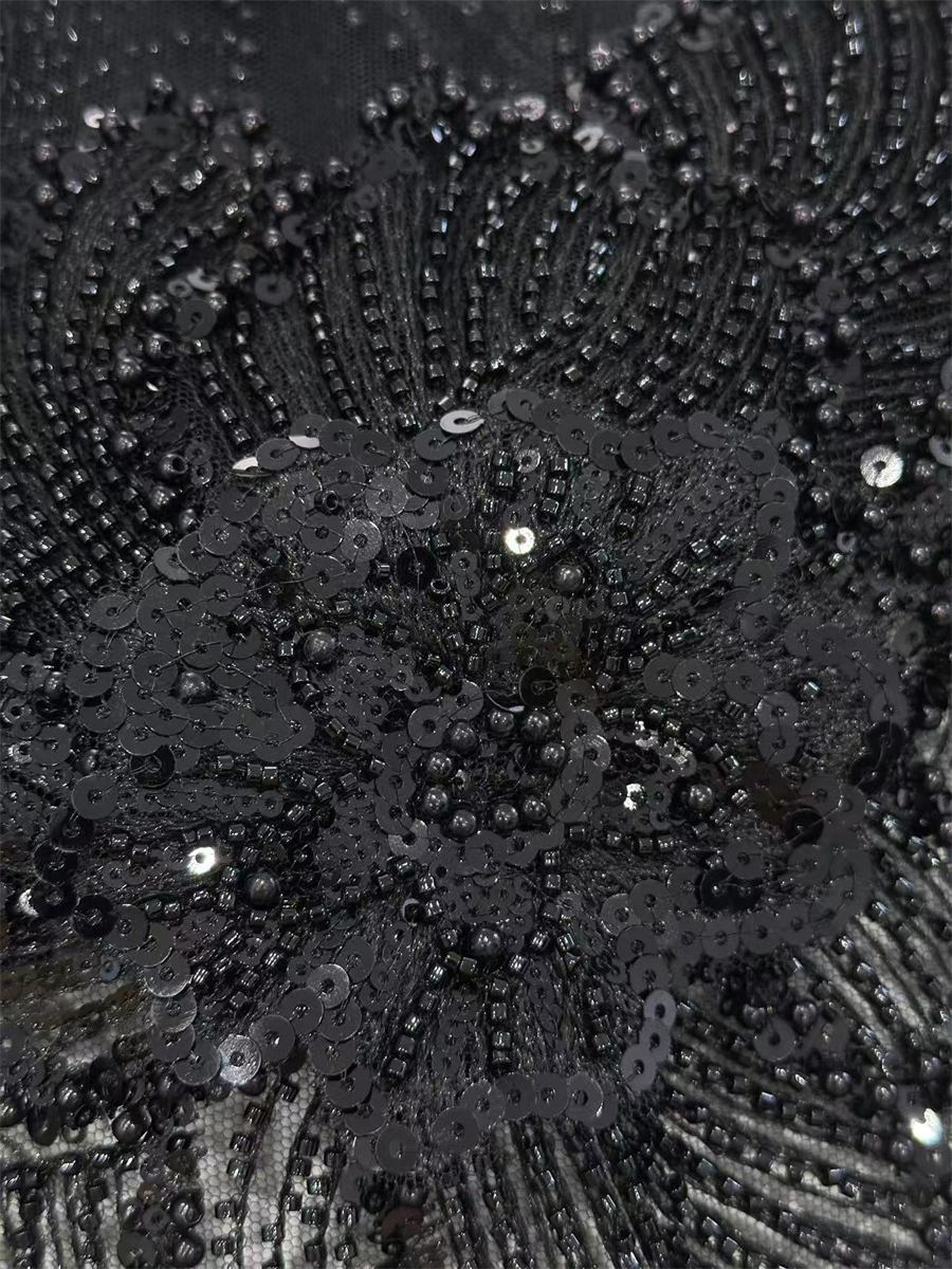3D Floral Embroidered Beaded Lace Fabric for Dresses | DID HN075