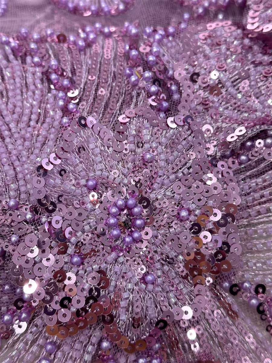 3D Floral Embroidered Beaded Lace Fabric for Dresses | DID HN075