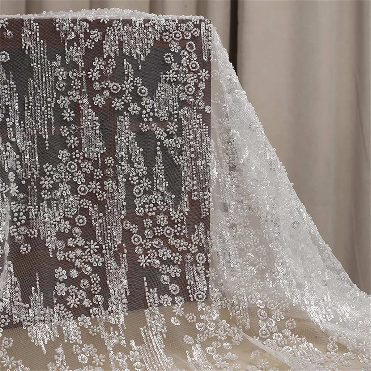Beaded Bridal Lace Fabric for Wedding Dresses - 1 Yard | ART RX100