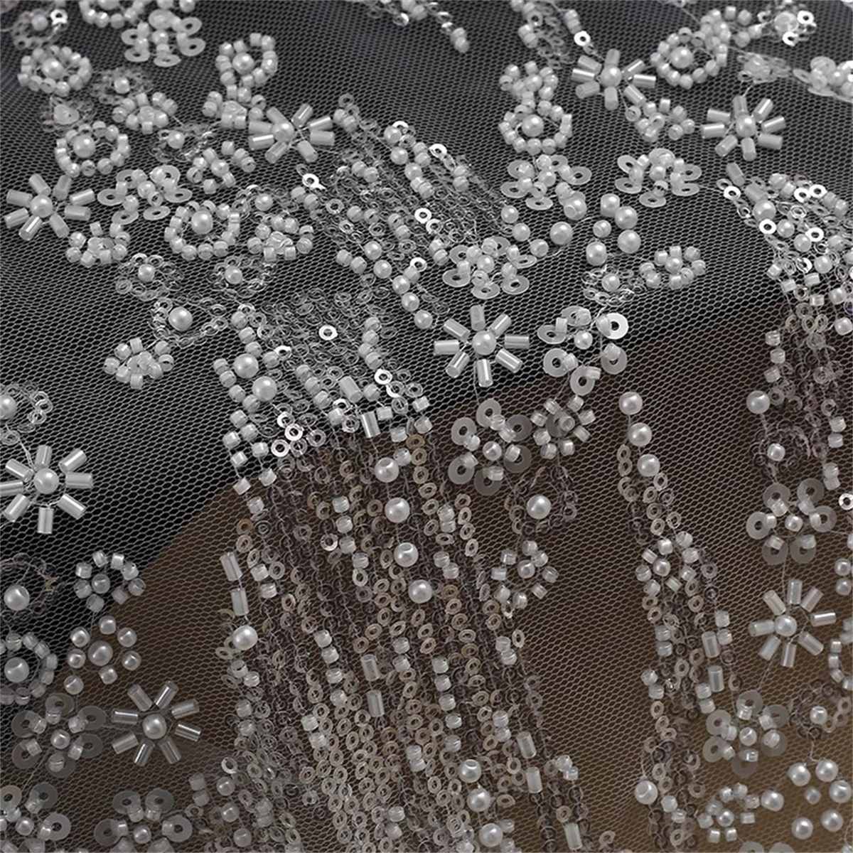 Beaded Bridal Lace Fabric for Wedding Dresses - 1 Yard | ART RX100